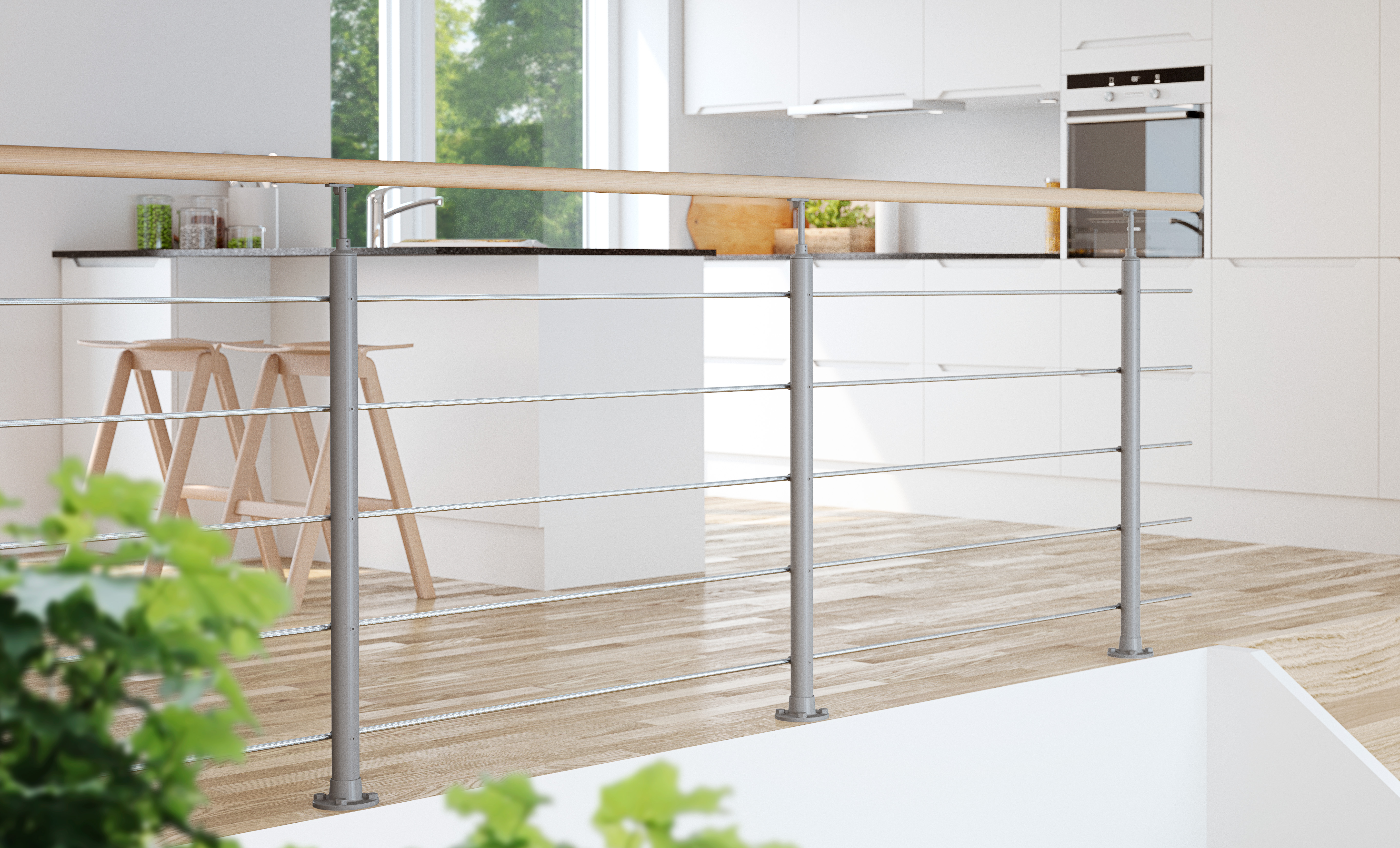 Borstwering INTERIO : elegant ontwerp in hout en staal, wand- of vloermontage.