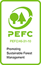 PEFC-logo met groene bomen en het certificeringsnummer PEFC/46-31-10